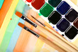 watercolor paints with brushes