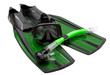 Mask, snorkel and flippers on white background. Mask, snorkel and flippers on white background.