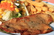 Veal cutlet with fries and salad Veal cutlet with fries and salad