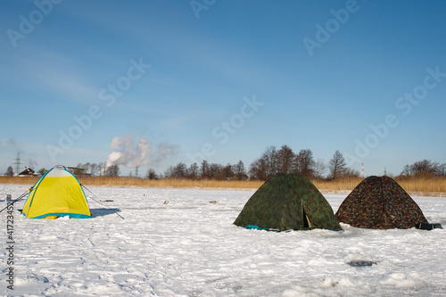 Photo: Winter fishermen tents Winter fishermen tents