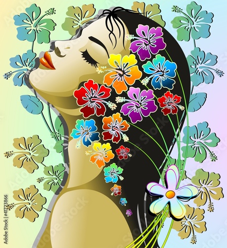 Vector: Donna Esotica Sensuale-Sensual Exotic Hibiscus Girl-Vector Donna Esotica Sensuale-Sensual Exotic Hibiscus Girl-Vector