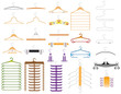Collection of isolated clothes hangers on a white background.