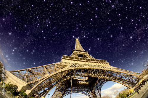 Stars and Night Sky above Eiffel Tower in Paris Stars and Night Sky above Eiffel Tower in Paris