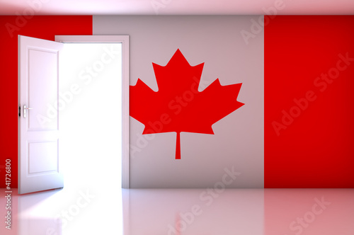 Illustration: Canada flag on empty room Canada flag on empty room