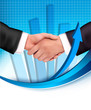 Handshake with a graph in the background. Vector