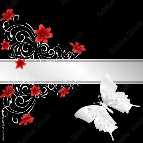 Illustration: red lily and silver butterfly red lily and silver butterfly