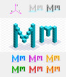 Isometric font from the cubes.Letter M. Vector Isometric font from the cubes.Letter M. Vector