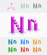 Isometric font from the cubes.Letter N. Vector Isometric font from the cubes.Letter N. Vector