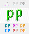 Isometric font from the cubes.Letter P. Vector Isometric font from the cubes.Letter P. Vector