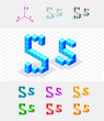 Isometric font from the cubes.Letter S. Vector Isometric font from the cubes.Letter S. Vector