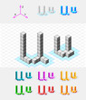 Isometric font from the cubes.Letter U. Vector Isometric font from the cubes.Letter U. Vector