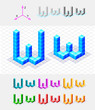 Isometric font from the cubes.Letter W. Vector Isometric font from the cubes.Letter W. Vector