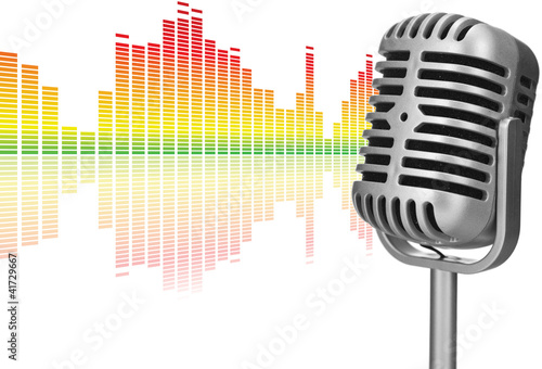 Photo: retro microphone with audio wave retro microphone with audio wave