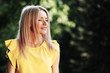 happy woman in forest