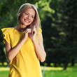 happy woman in forest