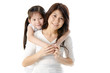 Asian mother and her daughter on white background, perfect for m