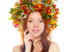 red haired woman with flower wreath on head red haired woman with flower wreath on head