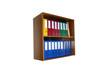 Binders with documents on shelves