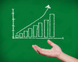 chalkboard with hand and trend chart: path chalkboard with hand and trend chart: path