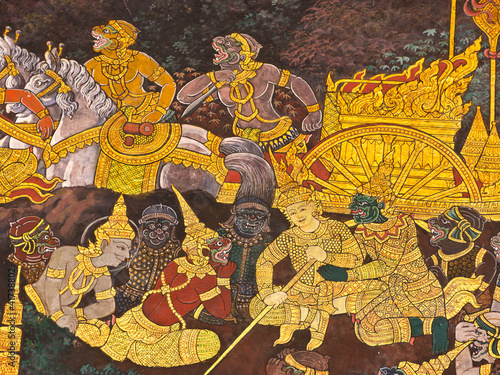 Photo: Mural painting in Thai royal temple, Ramayana Mural painting in Thai royal temple, Ramayana