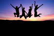 silhouette of teenagers jumping in sunset for fun silhouette of teenagers jumping in sunset for fun