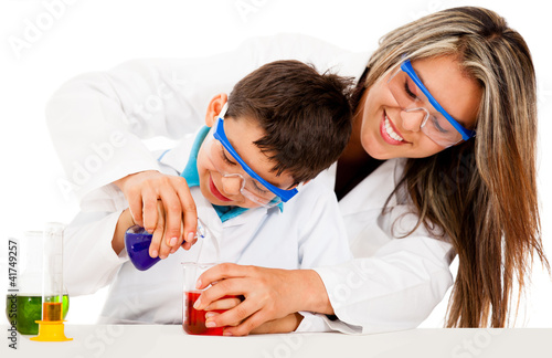 Foto: Mother and son playing scientists Mother and son playing scientists