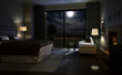 Hotel room / Loft interior with full moon light