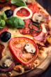 Closeup of Pizza with Salami and Mushrooms
