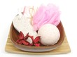bath set with pink sponge