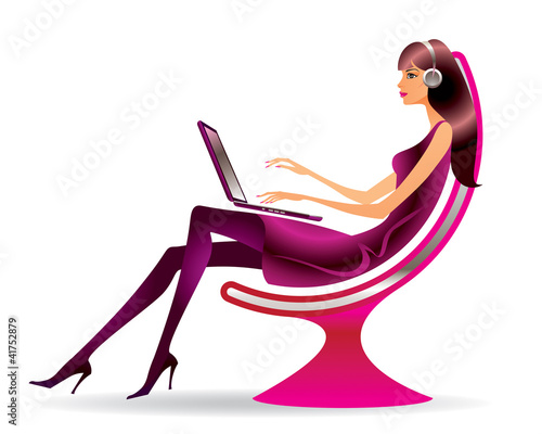 Vector: Woman in a modern chair with a laptop Woman in a modern chair with a laptop