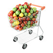 Apples in a shopping cart. High res 3d render. Apples in a shopping cart. High res 3d render.