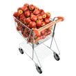 Red apples in a shopping cart. High res 3d render. Red apples in a shopping cart. High res 3d render.