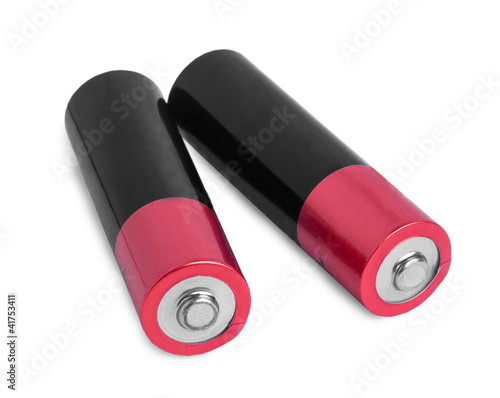 Foto: two pink battery (AA) isolated on white background two pink battery (AA) isolated on white background