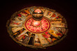 Tarot cards and crystal ball.