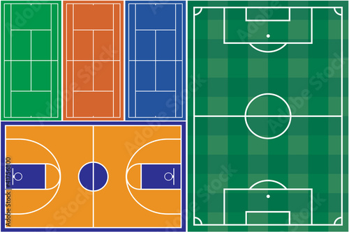 Vektor: Tennis basketball and football court Tennis basketball and football court