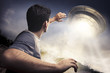Man about to be abducted by aliens