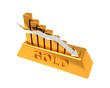 3d diagram of golden bullions with a arrow