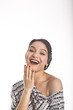 Beautiful Latina Young Woman in dress moles and diadem