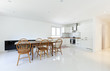 interior house, large modern kitchen, dining table