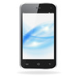 Realistic mobile phone with blue waves on screen isolated on whi