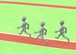 3d render of cartoon character running on track