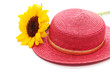 Red straw hat with sunflower