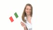 Woman shows Flag with Copyspace