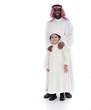 Arabic Muslim father and son standing together