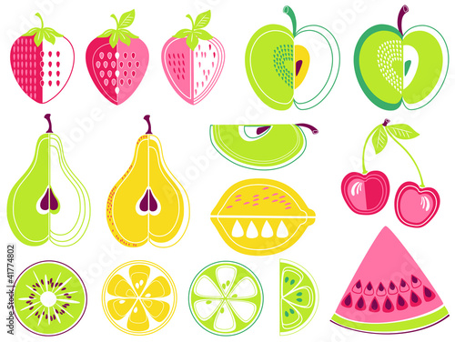 Vector: fruits et quartiers de fruits fruits et quartiers de fruits
