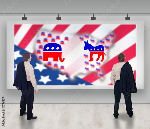 Photo: American presidential elections - businessman pondering the poss American presidential elections - businessman pondering the poss