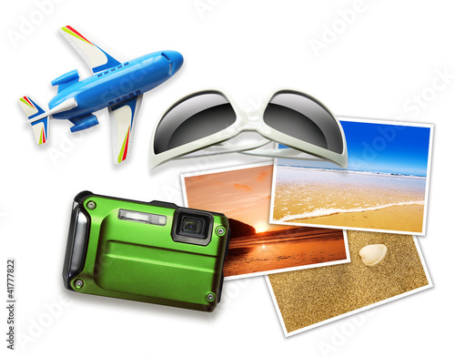 Photo: travel items white background travel items white background