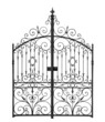 Black forged gate with decorative lattice