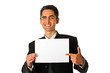 Young businessman is showing the advertisement. Young businessman is showing the advertisement.