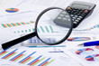 Business diagramme with magnifying glass